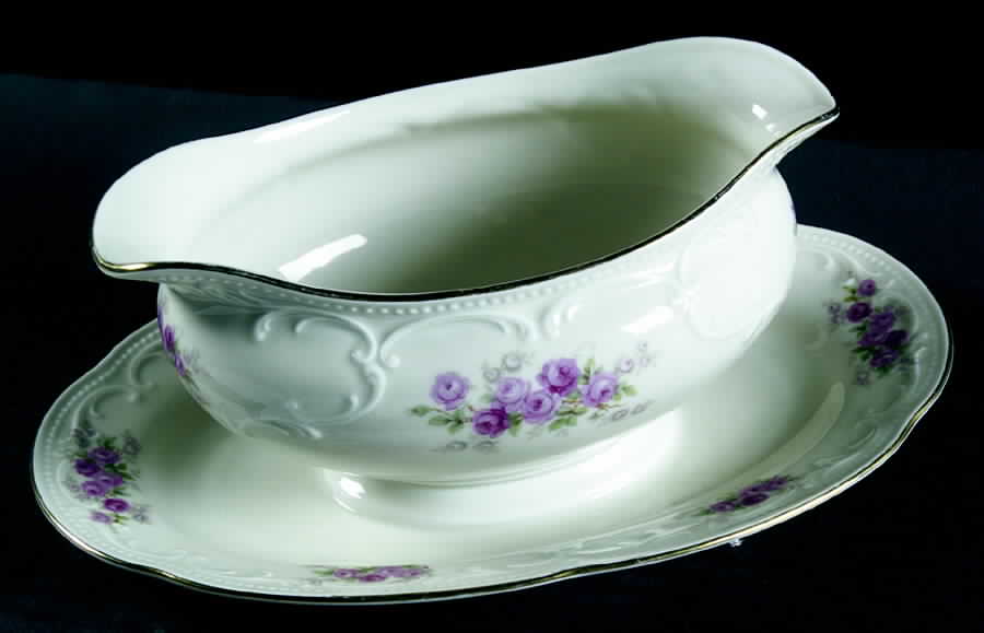 Mozart (Pink Roses-White) Gravy Boat with Attached Underplate by Tirschenreuth-1