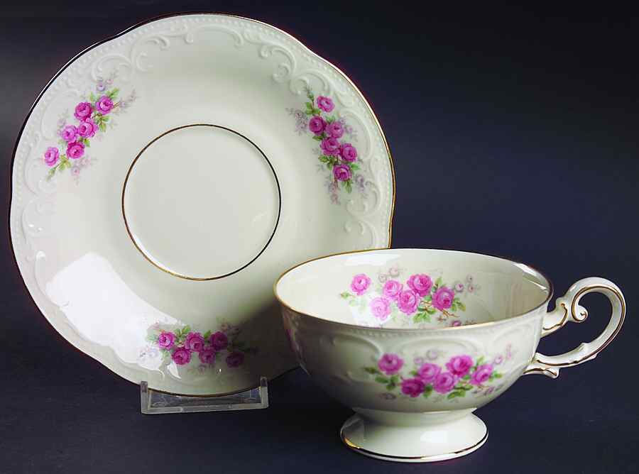 Mozart (Pink Roses-Cream) Footed Cup & Saucer Set by Tirschenreuth-1