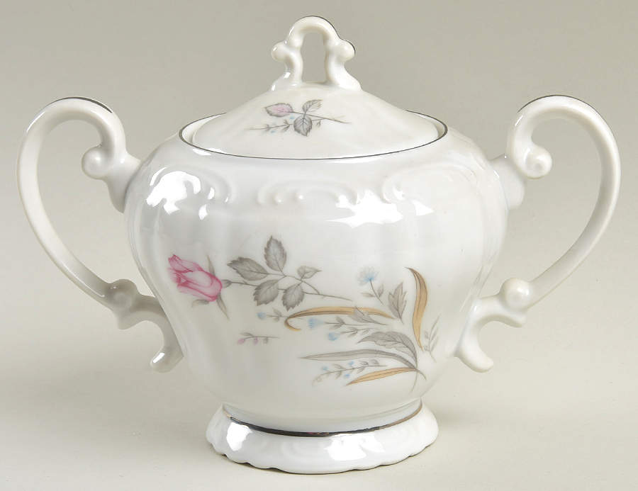 Wild Rose Sugar Bowl & Lid by Three Castle-1