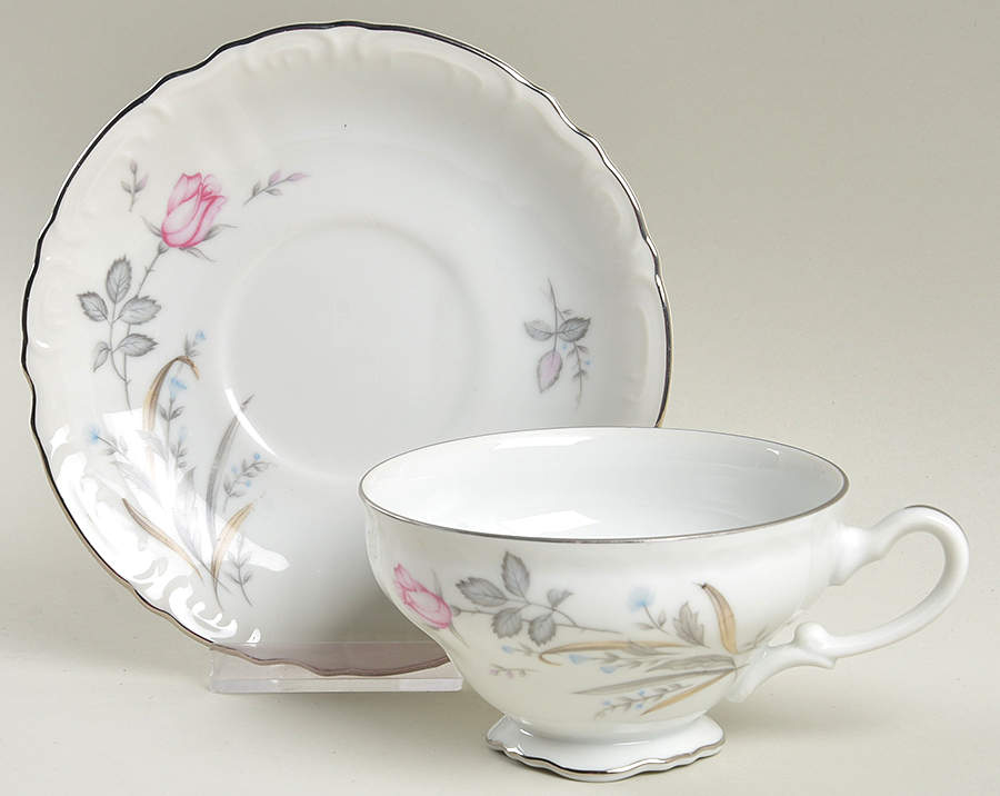 Wild Rose Footed Cup & Saucer Set by Three Castle-1