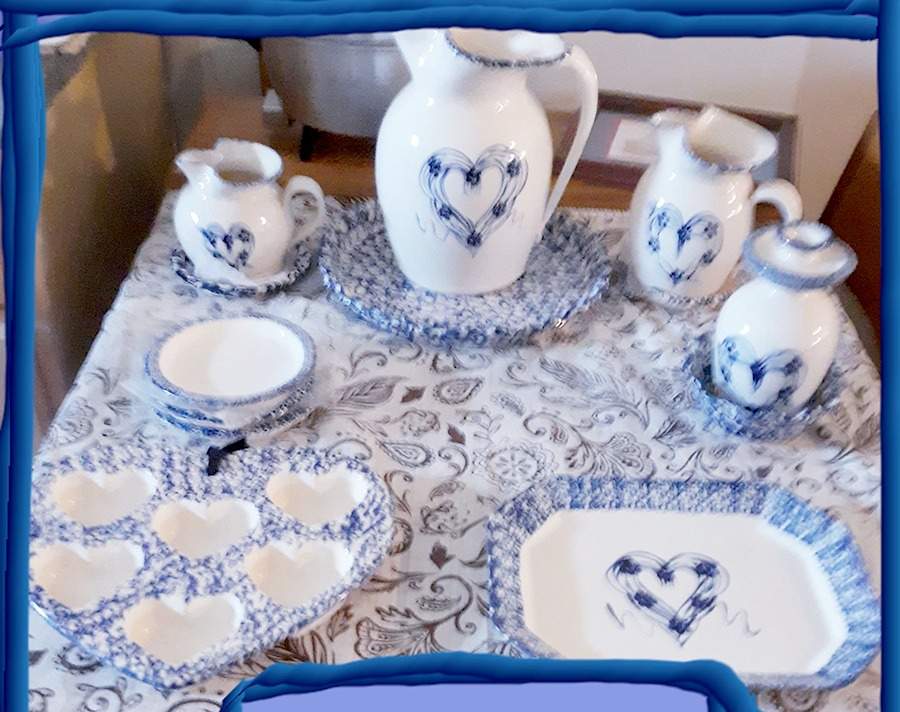 Grapevine Heart White Blue (Made in Mold) Large Pitcher by Three Rivers-1
