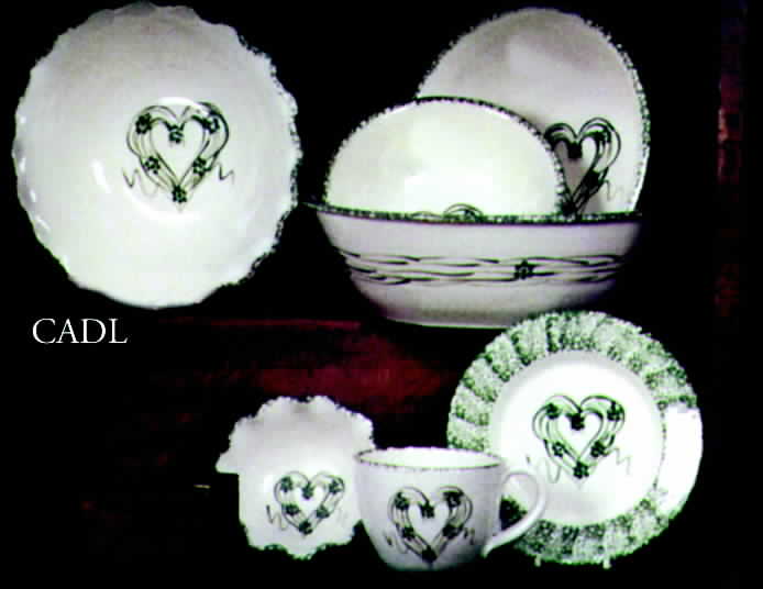 Grapevine Heart White Green (Made in Mold) Large Candy Dish by Three Rivers-1