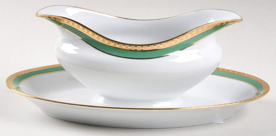 Green Band Gravy Boat with Attached Underplate by Tiffany-1