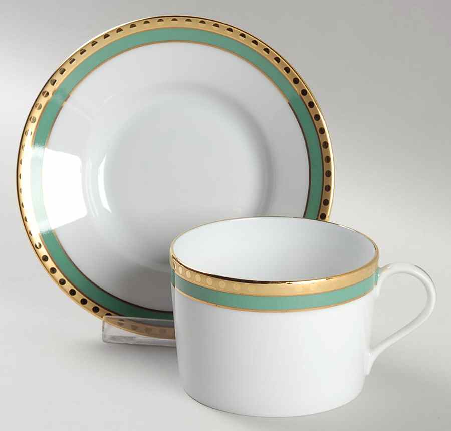 Green Band Flat Cup & Saucer Set by Tiffany-1