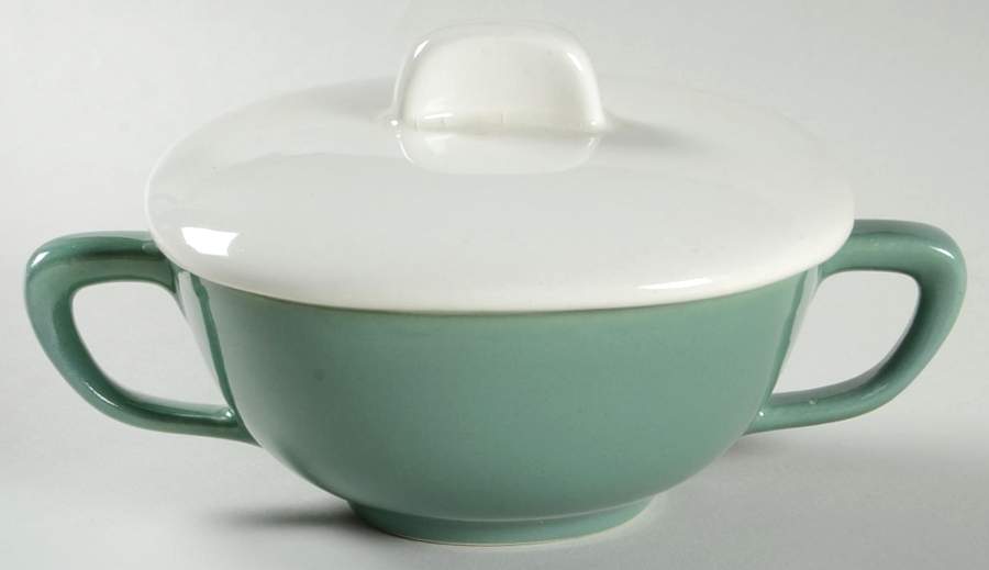 Conversation Green Sugar Bowl & Lid by Taylor, Smith & Taylor (Ts&T)-1