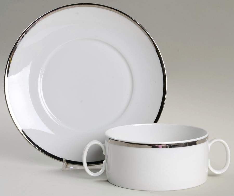Platinum Band Flat Cream Soup Bowl & Saucer Set by Thomas-1