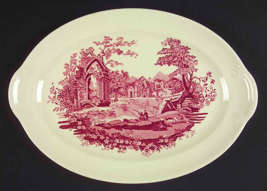 English Abbey Red (Smooth, Rim, No Trim) 11" Oval Serving Platter by Taylor, Smith & Taylor (Ts&T)-1