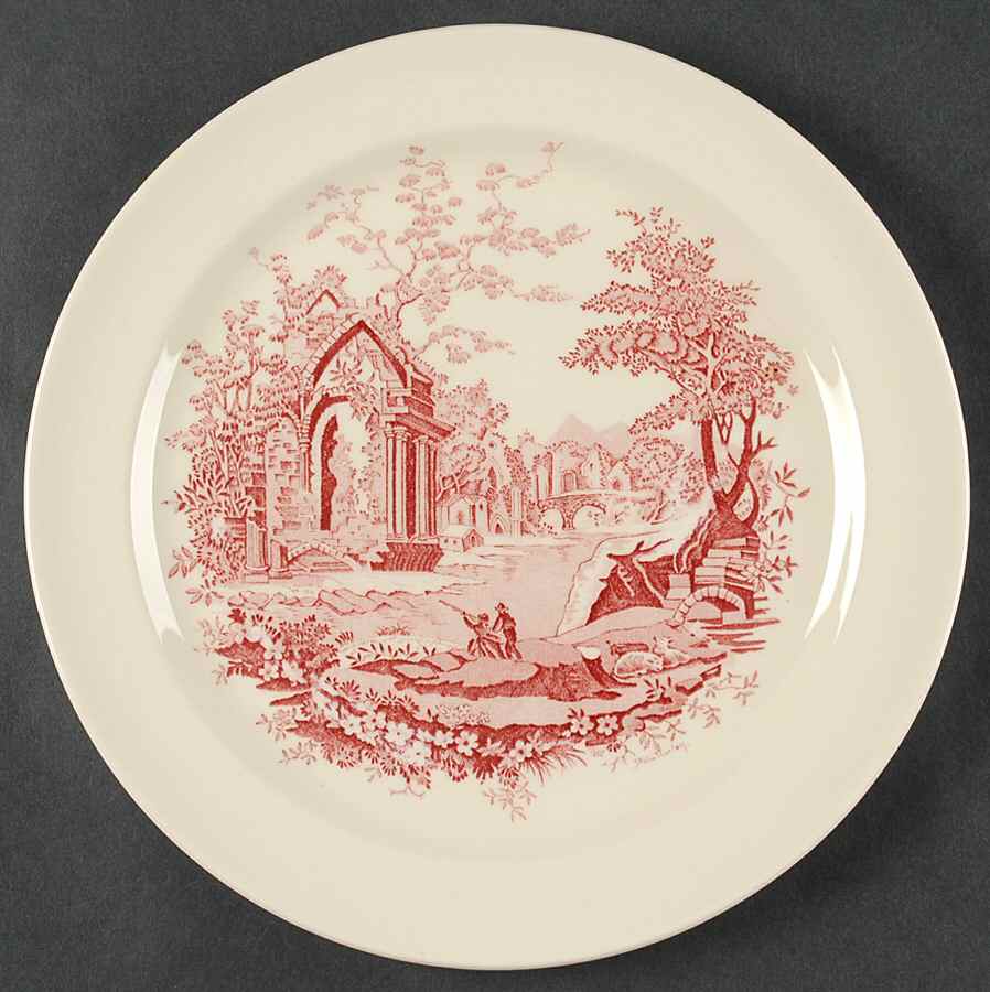 English Abbey Red (Smooth, Rim, No Trim) Luncheon Plate by Taylor, Smith & Taylor (Ts&T)-1