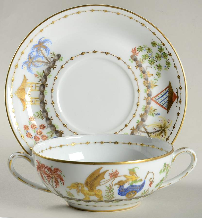 Cirque Chinois Flat Cream Soup Bowl & Saucer Set by Tiffany-1
