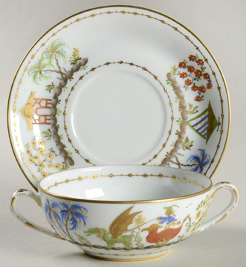 Cirque Chinois Flat Cream Soup Bowl & Saucer Set by Tiffany-1