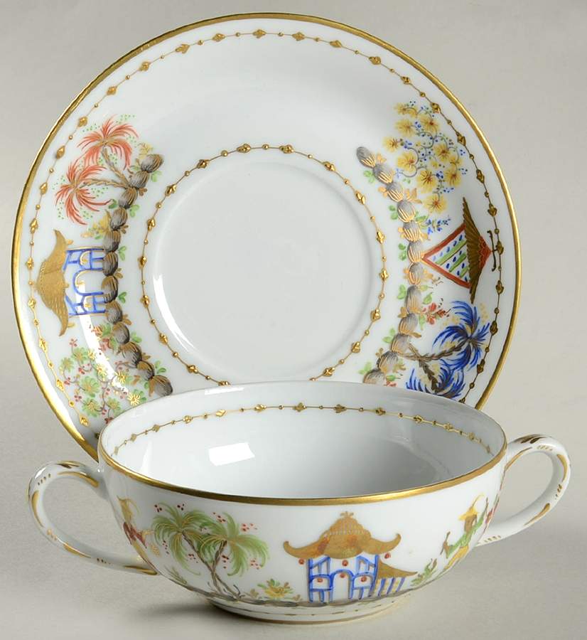 Cirque Chinois Flat Cream Soup Bowl & Saucer Set by Tiffany-1