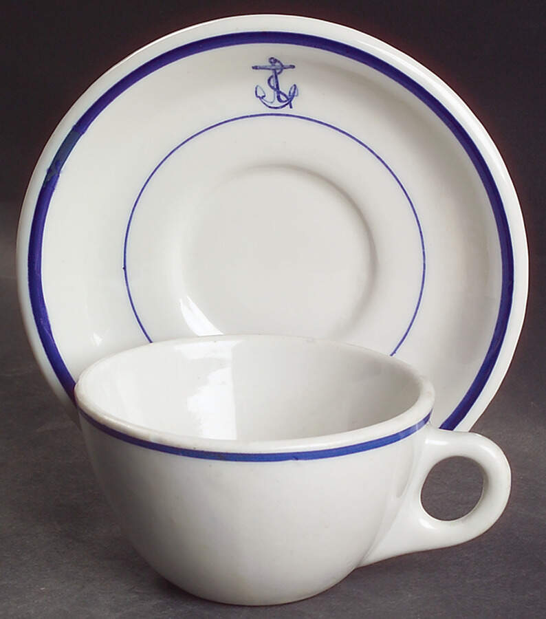 U S Navy Mess China Wardroom Officer Flat Cup & Saucer Set by Tepco-1
