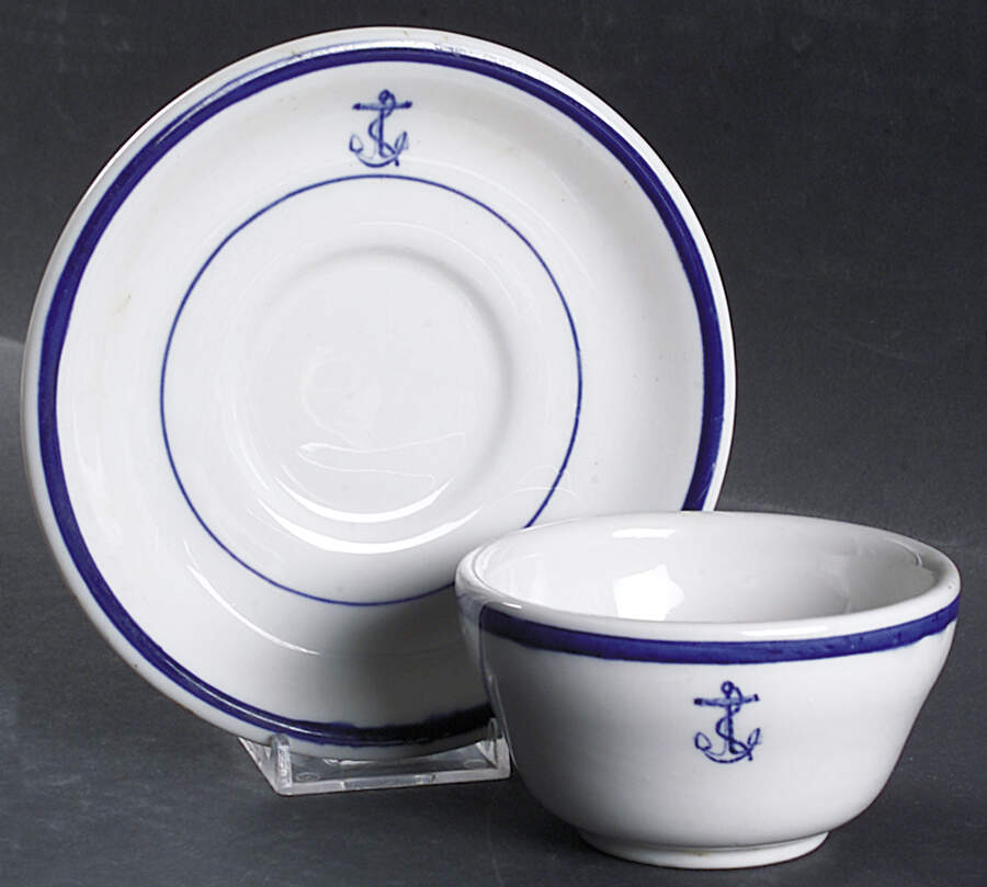 U S Navy Mess China Wardroom Officer Bouillon/Open Sugar w/No Handle & Saucer by Tepco-1