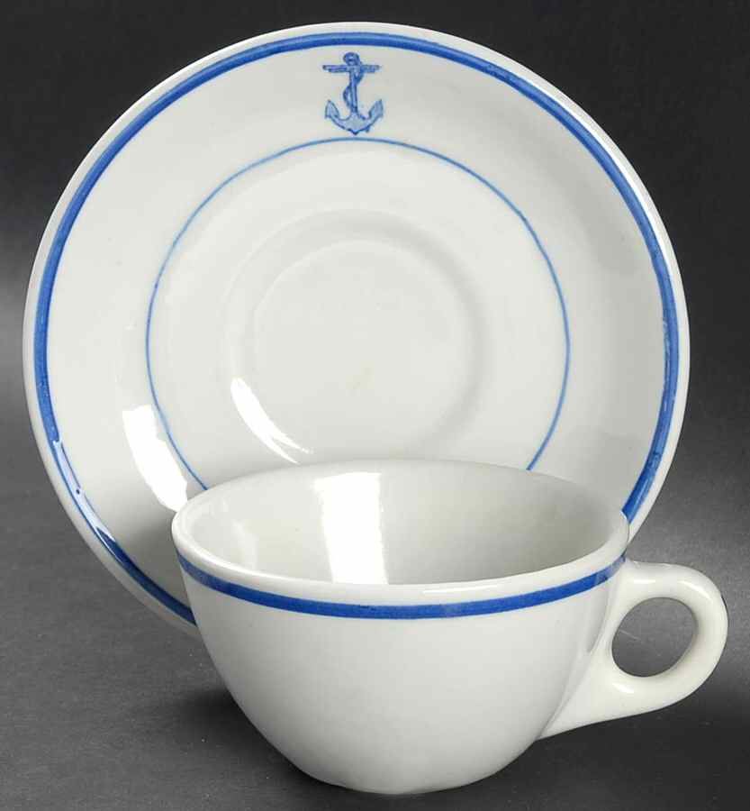 U S Navy Mess China Wardroom Officer Flat Cup & Saucer Set by Tepco-1