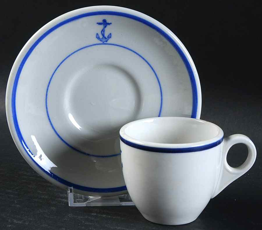 U S Navy Mess China Wardroom Officer Flat Demitasse Cup & Saucer Set by Tepco-1