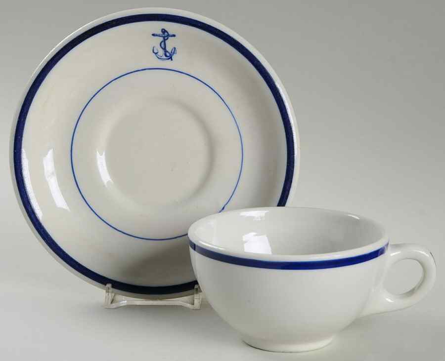 U S Navy Mess China Wardroom Officer Flat Cup & Saucer Set by Tepco-1