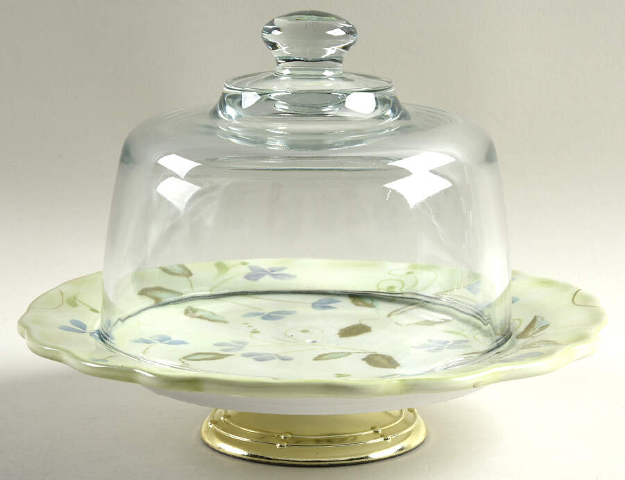 Evelyn 6 1/2"-7 1/2" Footed Cheese Plate w/ Glass Dome HC by Tracy Porter-1