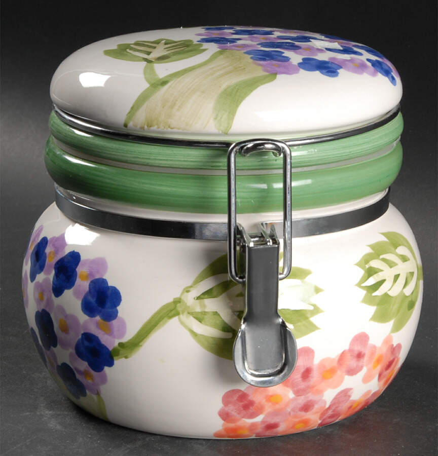 Hydrangea Garden Small Canister with Hinged Lid by Tabletops Unlimited-1