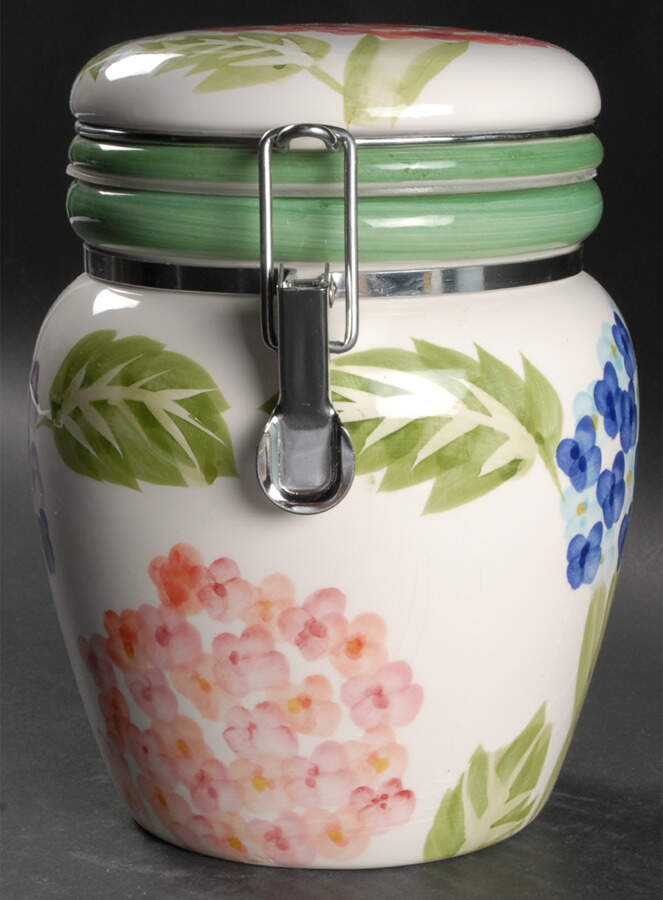 Hydrangea Garden Large Canister with Hinged Lid by Tabletops Unlimited-1