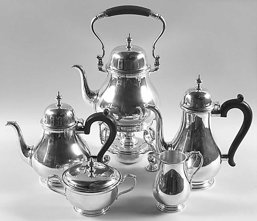 Queen Anne (Sterling, 1870, Hollowware) 5 Piece Tea Set (SCP, STP, SCR, SSU, SKES) by Tiffany & CO SILVER-1