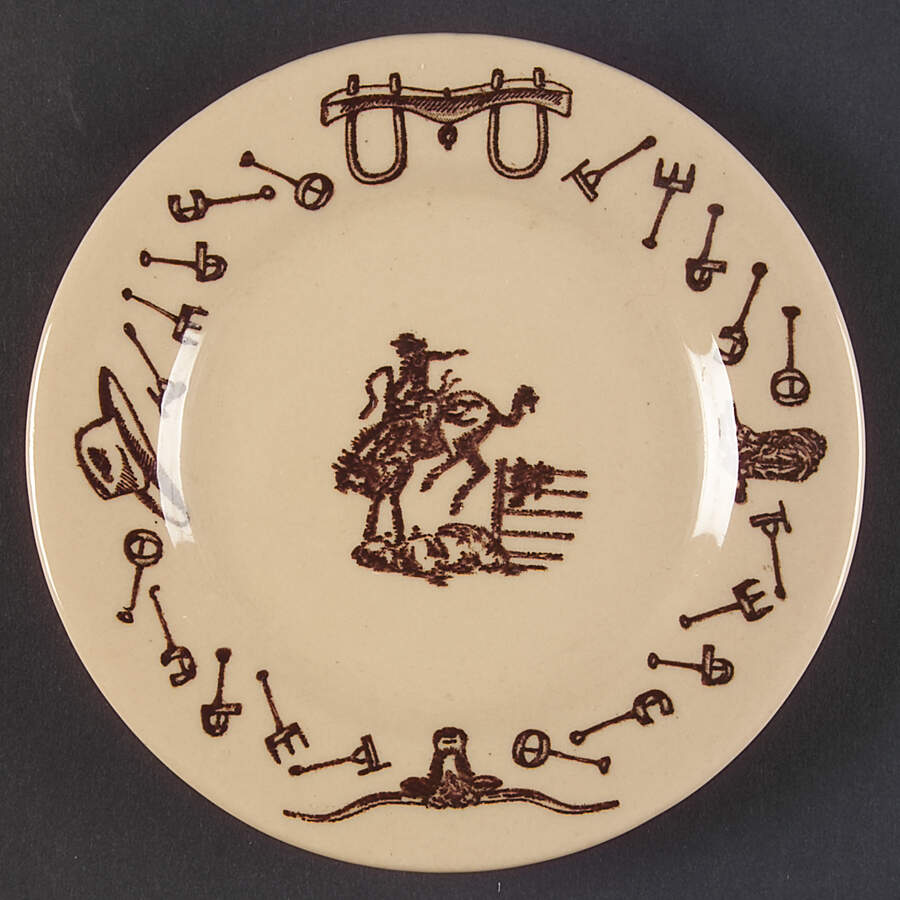Branding Iron Bronco (Brown On Tan) Small Bread & Butter Plate by Tepco-1