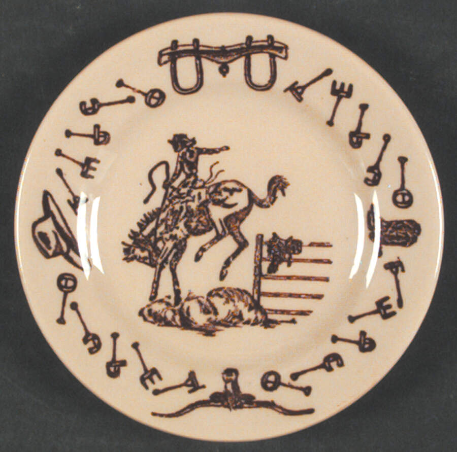 Branding Iron Bronco (Brown On Tan) Bread & Butter Plate by Tepco-1