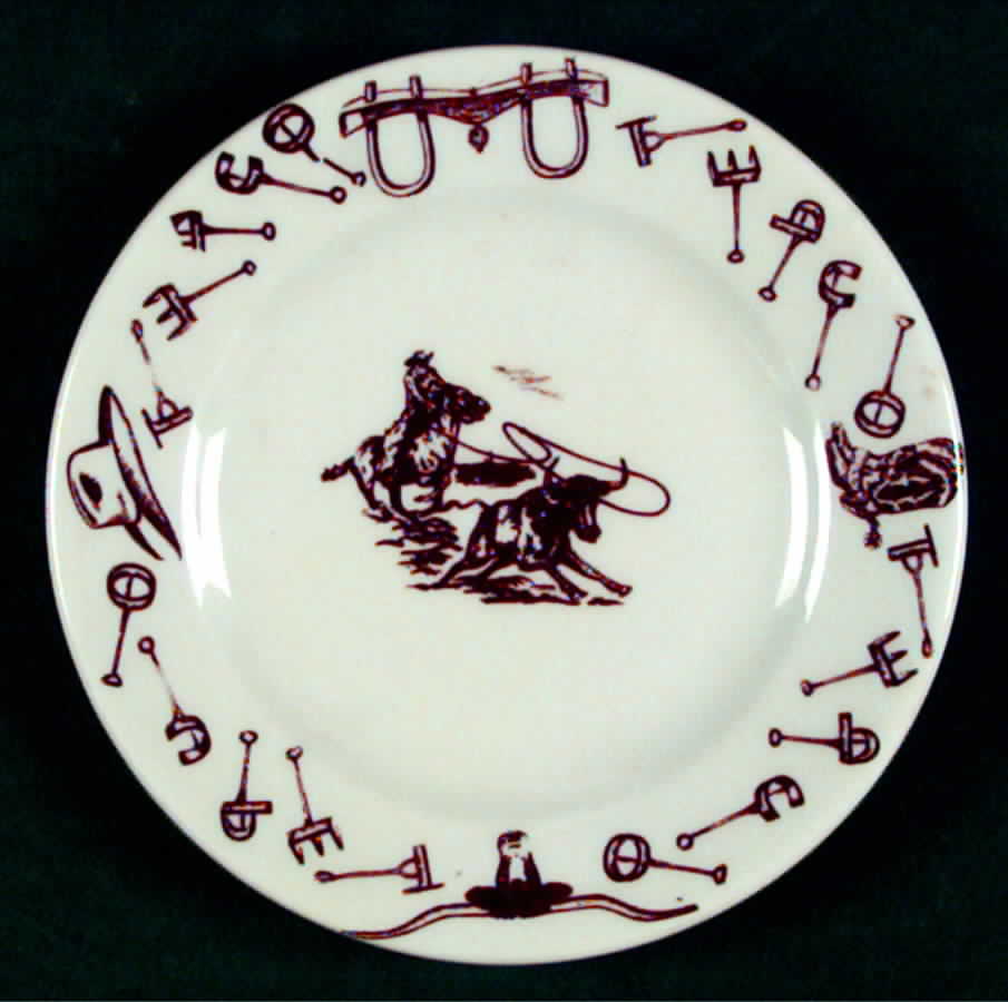 Branding Iron Lasso (Brown On White) Bread & Butter Plate by Tepco-1