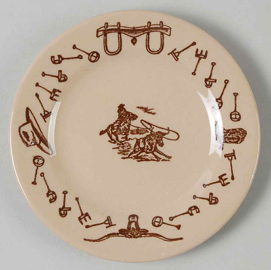 Branding Iron Lasso (Brown On White) Small Bread & Butter Plate by Tepco-1