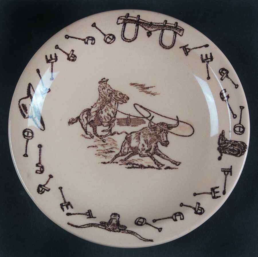 Branding Iron Lasso (Brown On Tan) Bread & Butter Plate by Tepco-1