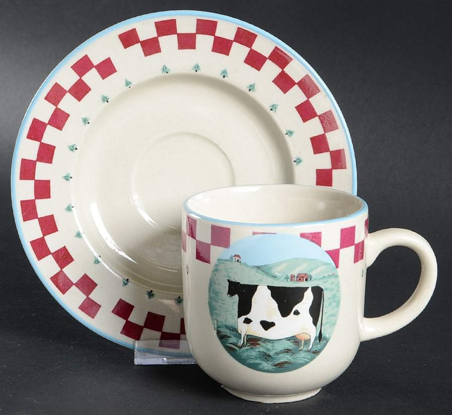 Folk Art Flat Cup & Saucer Set by Tienshan-1