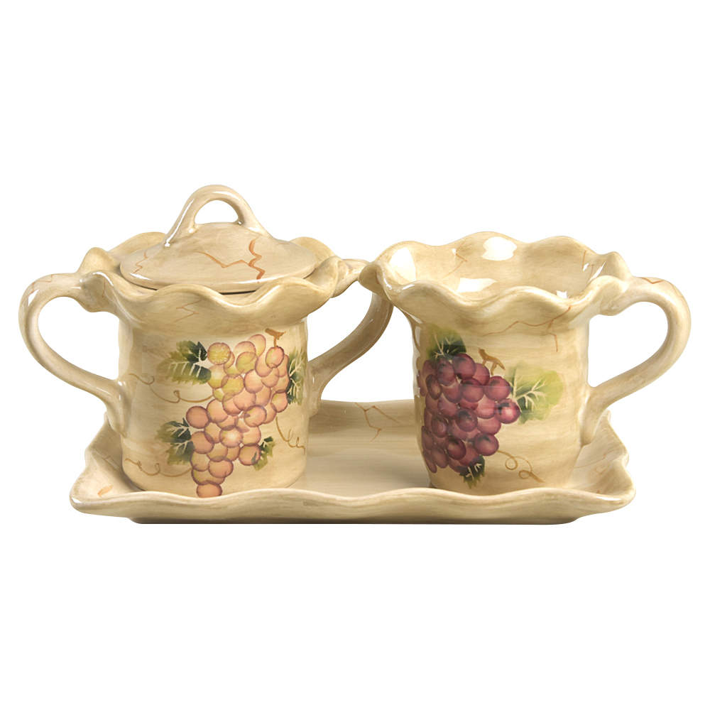 Cabernet (Semi Scallop, Rippled) Creamer & Sugar with Lid & Tray Set by Tabletops Unlimited-1