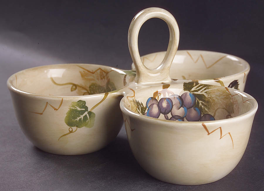 Cabernet (Semi Scallop, Rippled) 3-Part Relish with Center Ceramic Handle by Tabletops Unlimited-1