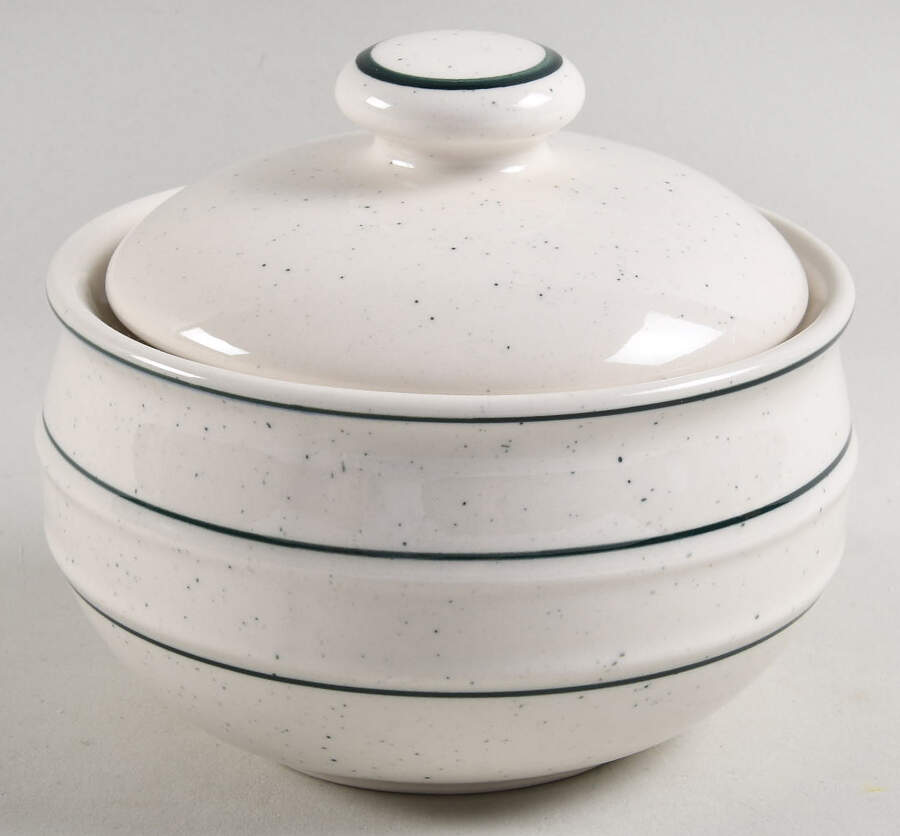 Green Crock (Flecks) Sugar Bowl & Lid by Tienshan-1