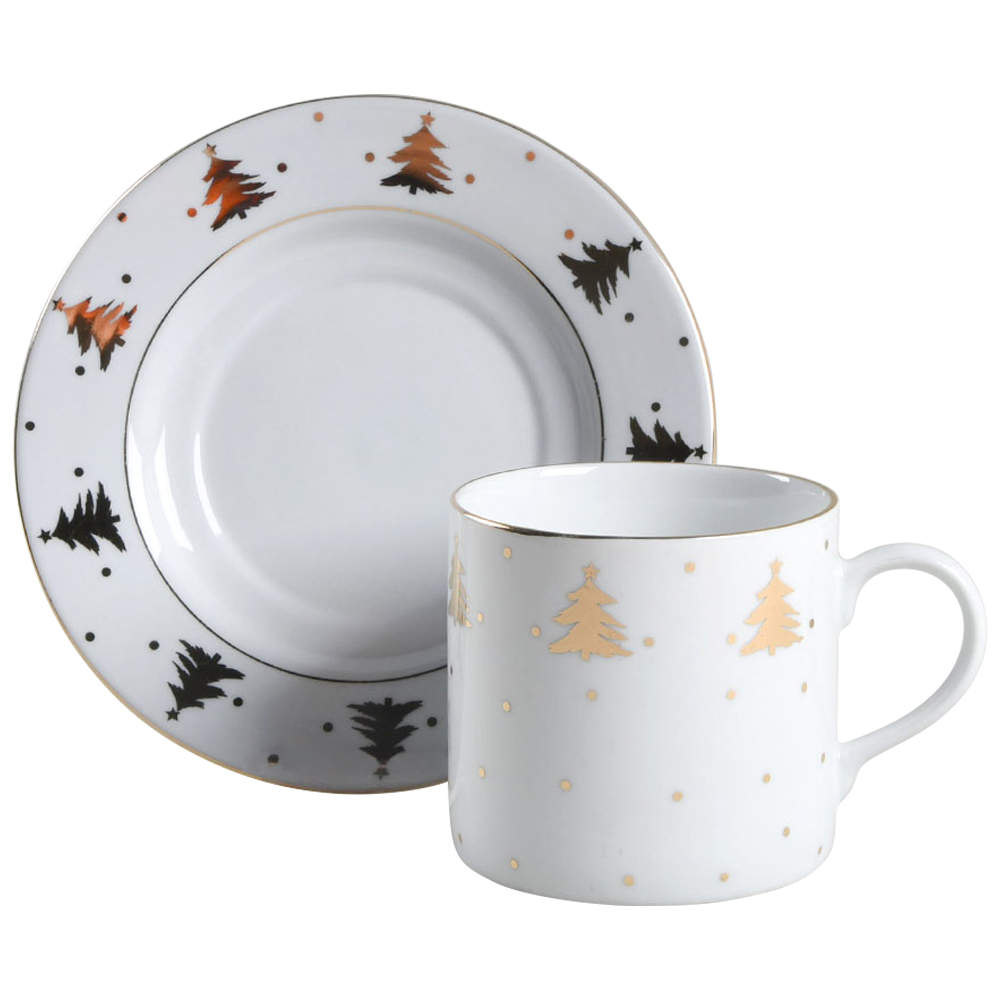 Golden Pines Flat Cup & Saucer Set by Tienshan-1