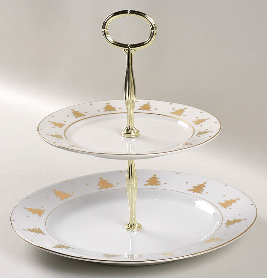 Golden Pines 6 5/8"-10"  2 Tiered Serving Tray (Dp, Sp) HC by Tienshan-1