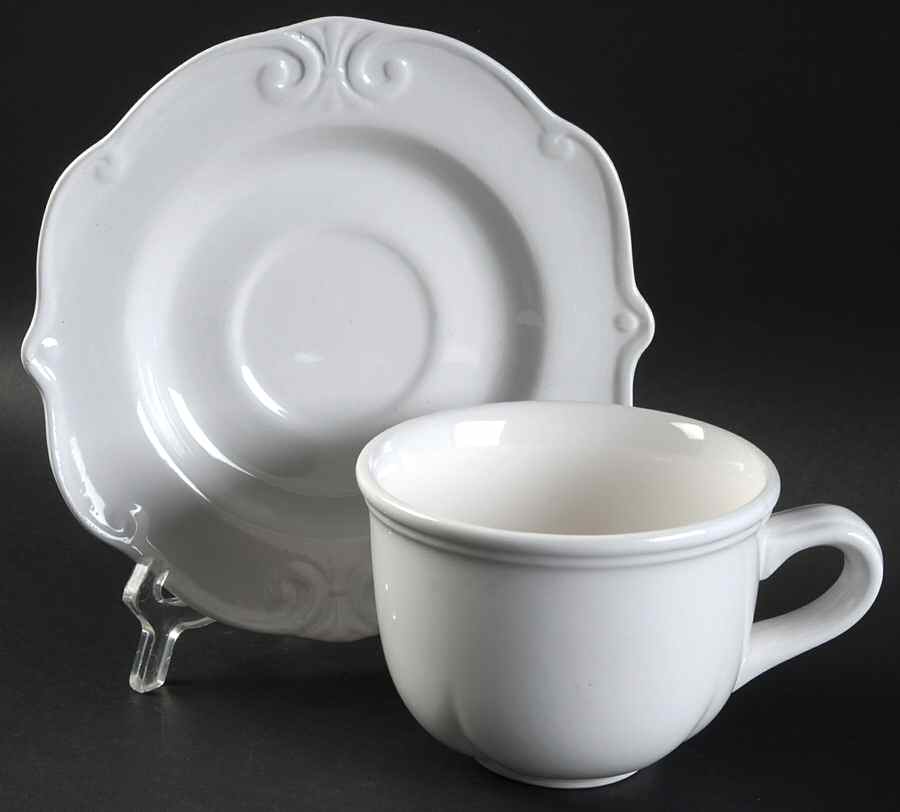 Blanc De Blanc Flat Cup & Saucer Set by Tienshan-1