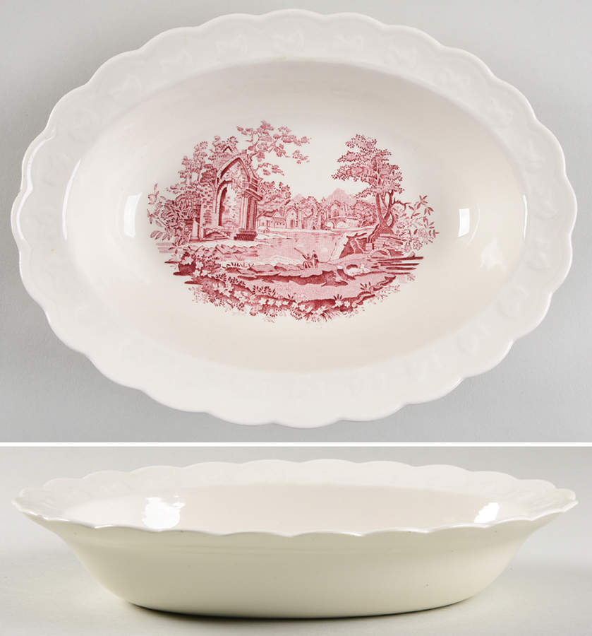 English Abbey Red (Garland, Rim, No Trim) 9" Oval Vegetable Bowl by Taylor, Smith & Taylor (Ts&T)-1