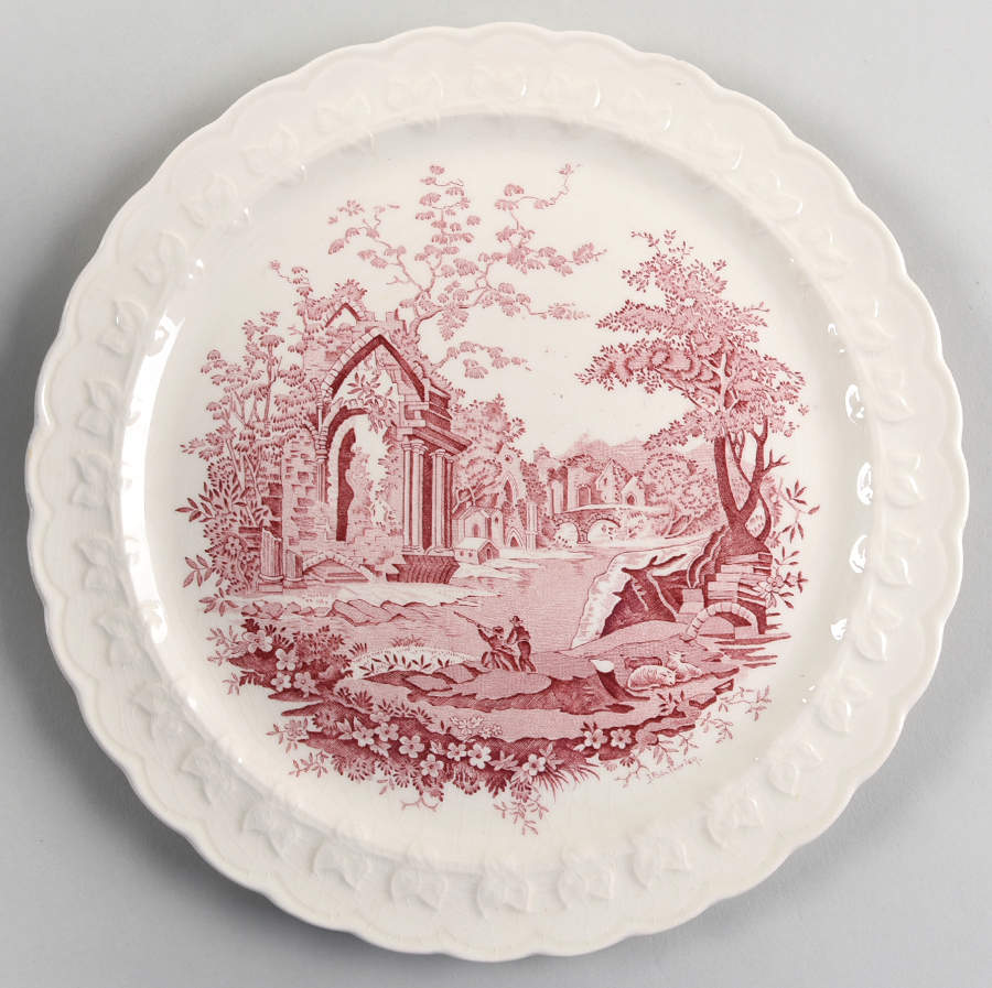 English Abbey Red (Garland, Rim, No Trim) Luncheon Plate by Taylor, Smith & Taylor (Ts&T)-1