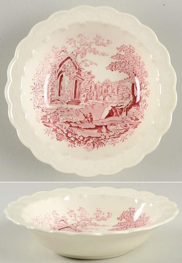 English Abbey Red (Garland, Rim, No Trim) Fruit/Dessert (Sauce) Bowl by Taylor, Smith & Taylor (Ts&T)-1