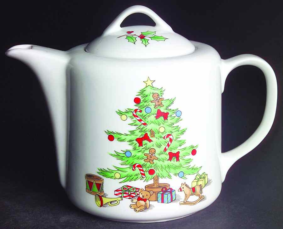 Holiday Hostess (Trim, Gold Band) Teapot & Lid by Tienshan-1
