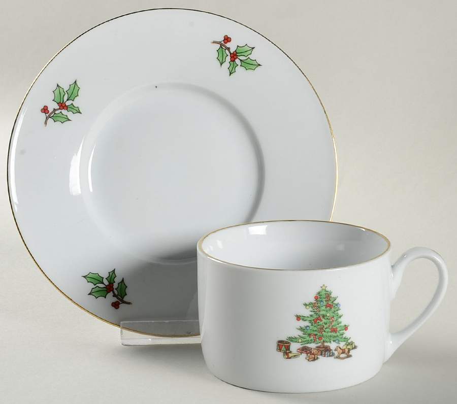 Holiday Hostess (Trim, No Gold Band) Flat Cup & Saucer Set by Tienshan-1