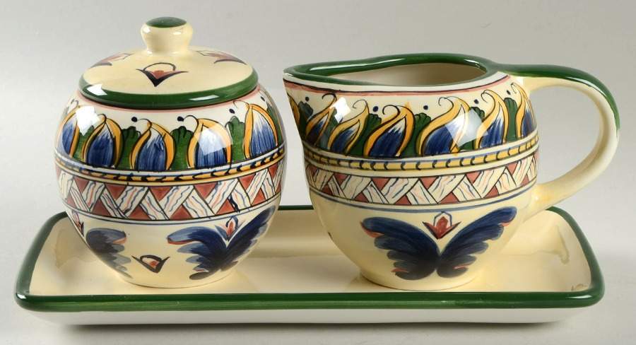 Deruta Creamer & Sugar with Lid & Tray Set by Tabletops Unlimited-1