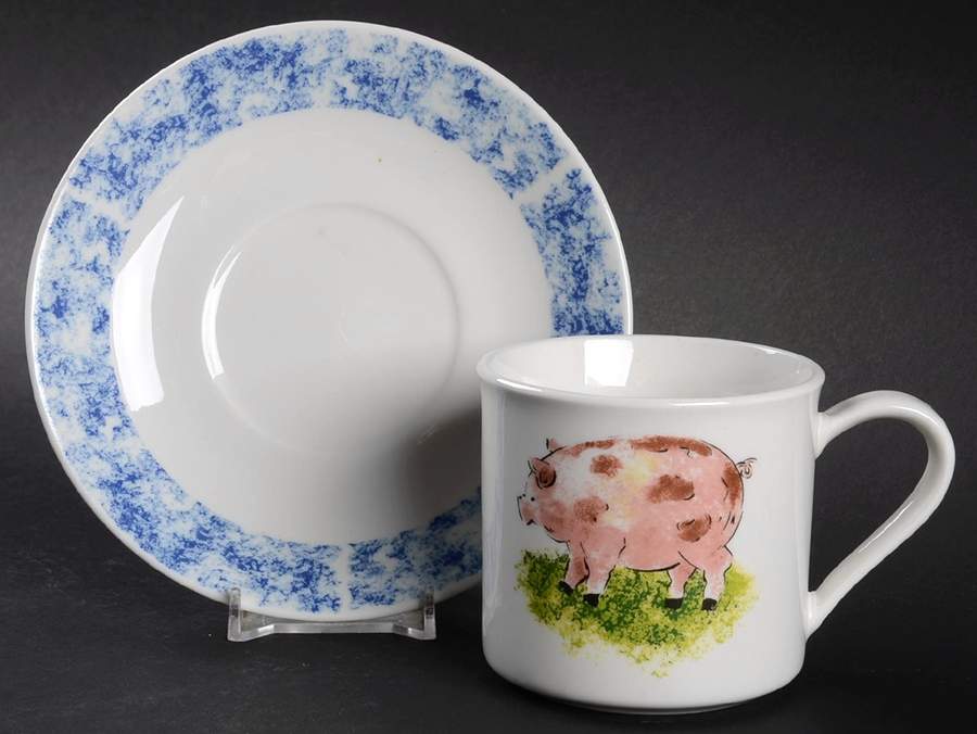 Country Barn Pig Flat Cup & Saucer Set by Tabletops Unlimited-1