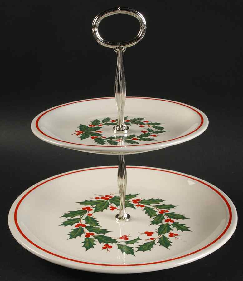 Holiday Wreath (3-8" Rim) 2 Tiered Serving Tray (Dinner & Salad Plate) by Taylor, Smith & Taylor (Ts&T)-1