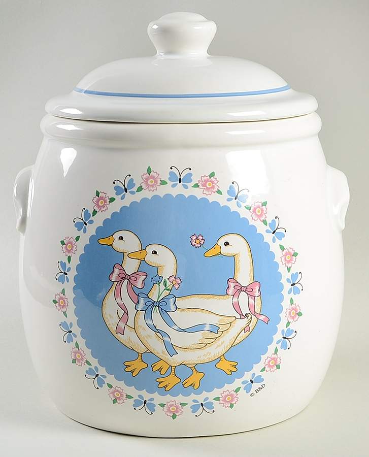 Ribbon Geese Cookie Jar & Lid by Treasure Craft-1