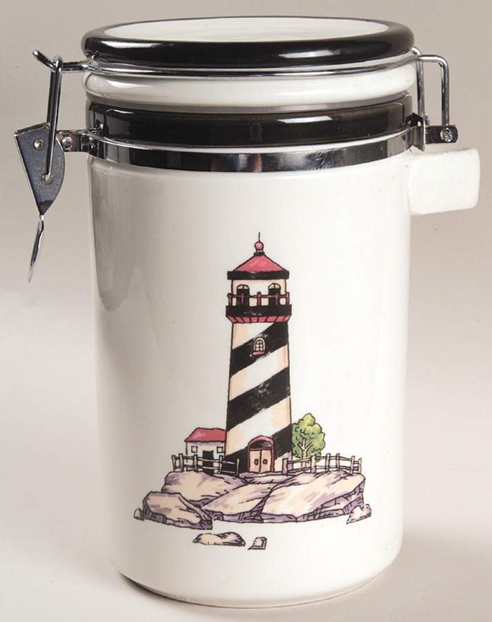 Coastal Lighthouse 7" Storage Jar with Hinged Lid by Totally Today-1