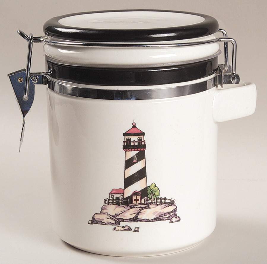 Coastal Lighthouse 6" Storage Jar with Hinged Lid by Totally Today-1