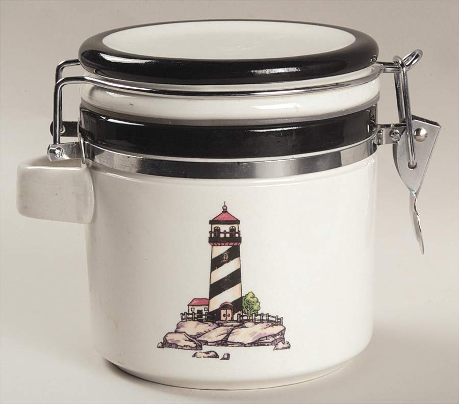 Coastal Lighthouse 5" Storage Jar with Hinged Lid by Totally Today-1