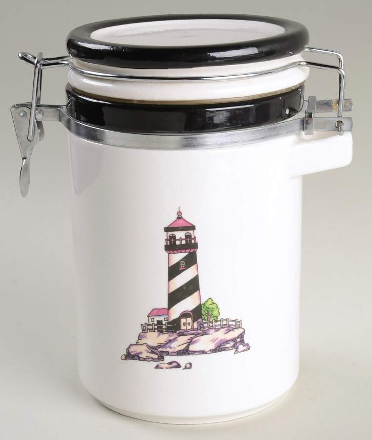 Coastal Lighthouse 7" Storage Jar with Hinged Lid by Totally Today-1