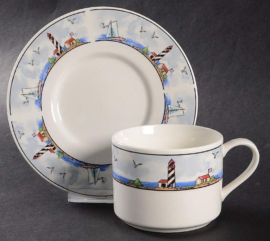 Coastal Lighthouse Flat Cup & Saucer Set by Totally Today-1